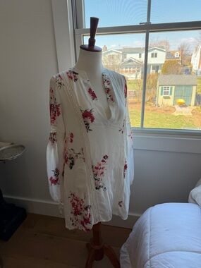 Gentle Fawn White Floral Mini Dress with Pink and Black Accents